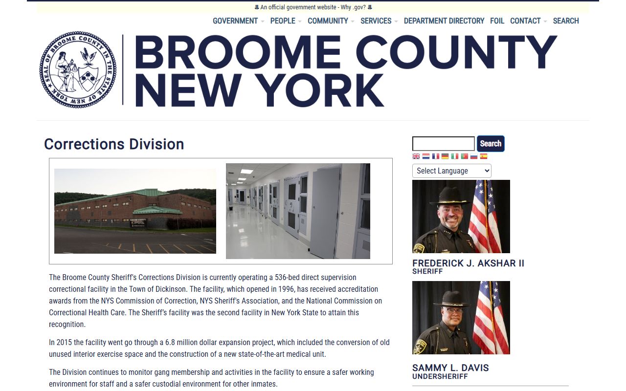 Broome County inmate population corrections division information